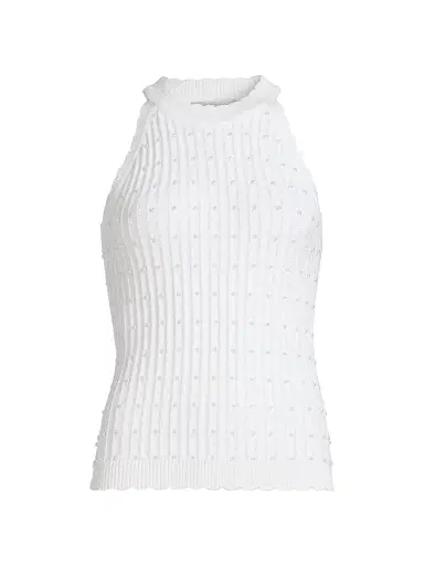 Elie Tahari Women's The Lima Pearl Sleeveless Top - Sky White | Thumbnail 1