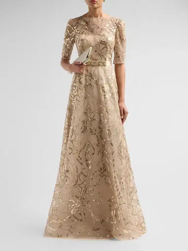 Teri Jon by Rickie Freeman Women's Sequined Floral Tulle Gown | Thumbnail 2 Teri Jon by Rickie Freeman Women's Sequined Floral Tulle Gown | Thumbnail 2