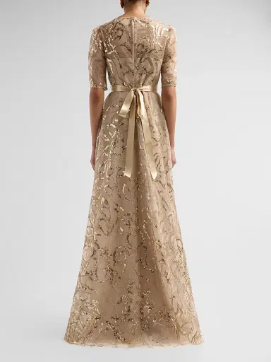Teri Jon by Rickie Freeman Women's Sequined Floral Tulle Gown | Thumbnail 3 Teri Jon by Rickie Freeman Women's Sequined Floral Tulle Gown | Thumbnail 3