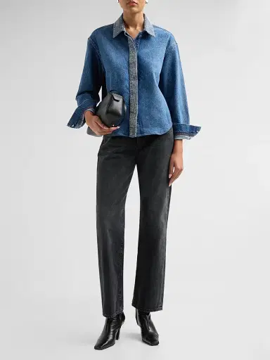 Ramy Brook Women's Alison Rhinestone-Trim Denim Shirt | Thumbnail 2 Ramy Brook Women's Alison Rhinestone-Trim Denim Shirt | Thumbnail 2