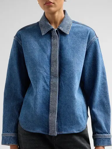 Ramy Brook Women's Alison Rhinestone-Trim Denim Shirt | Thumbnail 5 Ramy Brook Women's Alison Rhinestone-Trim Denim Shirt | Thumbnail 5