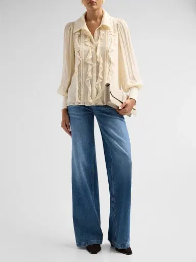 Ramy Brook Women's Claire Silk Ruffle Blouse - Bone - Size XXL | Thumbnail 2