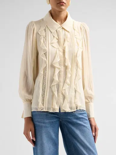 Ramy Brook Women's Claire Silk Ruffle Blouse - Bone - Size XXL | Thumbnail 4