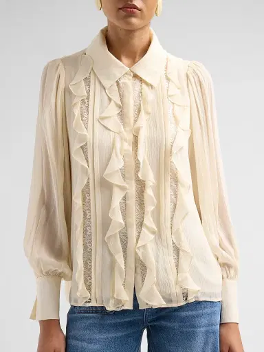 Ramy Brook Women's Claire Silk Ruffle Blouse - Bone - Size XXL | Thumbnail 5