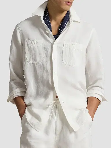 Polo Ralph Lauren Men's Classic-Fit Linen-Silk Shirt - White - Size XXL | Thumbnail 4