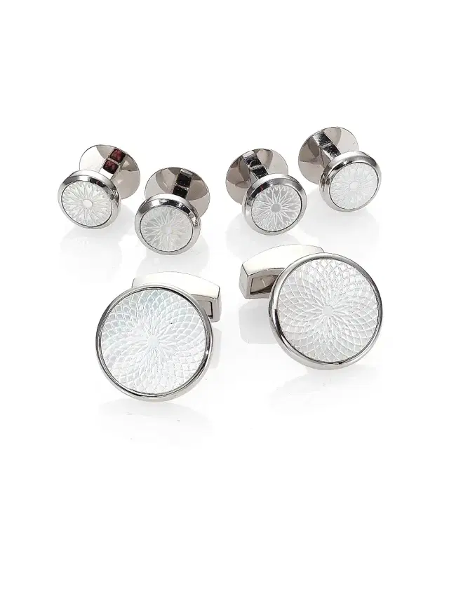 Tateossian Mother of Pearl Rotondo Guill Stud Set - Silver