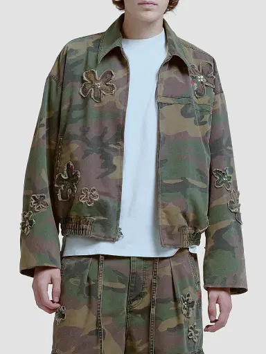 Nahmias Men's Floral Patch Crystal Camo Bomber Jacket - Camo | Thumbnail 3