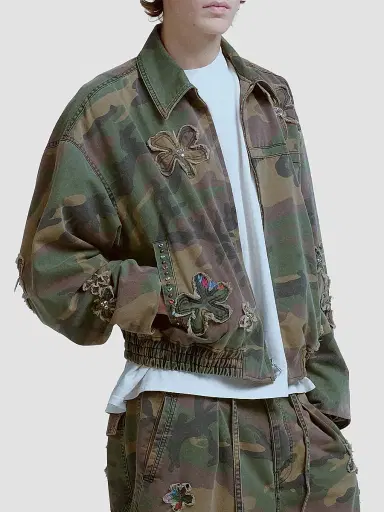 Nahmias Men's Floral Patch Crystal Camo Bomber Jacket - Camo | Thumbnail 4