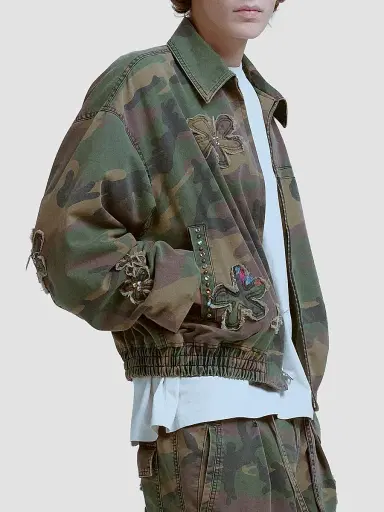 Nahmias Men's Floral Patch Crystal Camo Bomber Jacket - Camo | Thumbnail 5