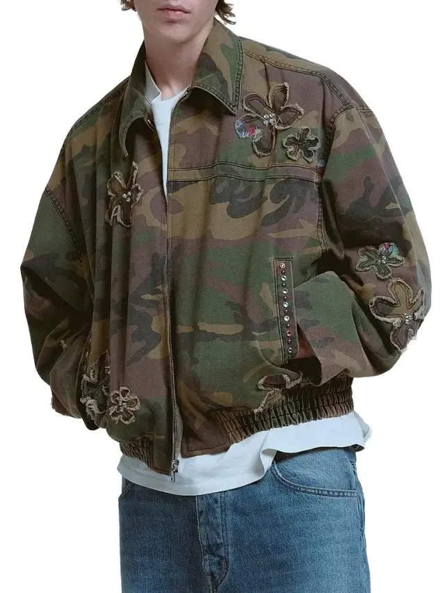 Nahmias Men's Floral Patch Crystal Camo Bomber Jacket - Camo