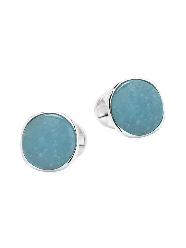Cufflinks, Inc. Men's Ox & Bull Trading Co. Sterling Silver & Aquamarine Jade Cufflinks - Blue