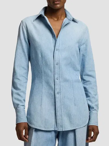 Ralph Lauren Collection Women's Callie Denim Button-Front Shirt - Cirrus Indigo | Thumbnail 3