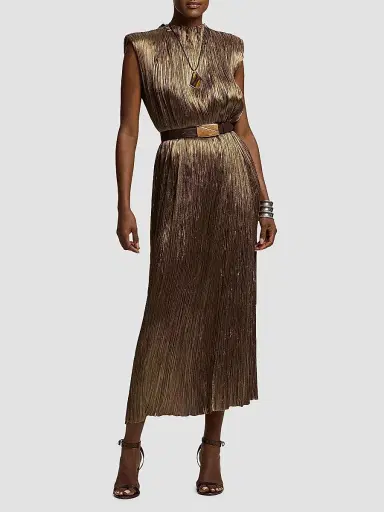 Ralph Lauren Collection Women's Virna Pleated Lamé Cocktail Dress - Antique Bronze | Thumbnail 2 Ralph Lauren Collection Women's Virna Pleated Lamé Cocktail Dress - Antique Bronze | Thumbnail 2