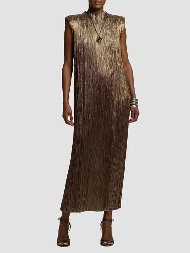 Ralph Lauren Collection Women's Virna Pleated Lamé Cocktail Dress - Antique Bronze | Thumbnail 3 Ralph Lauren Collection Women's Virna Pleated Lamé Cocktail Dress - Antique Bronze | Thumbnail 3