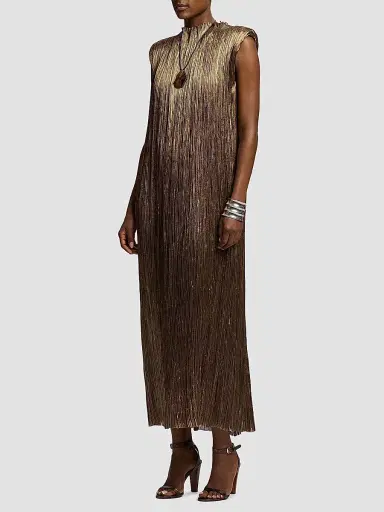 Ralph Lauren Collection Women's Virna Pleated Lamé Cocktail Dress - Antique Bronze | Thumbnail 4 Ralph Lauren Collection Women's Virna Pleated Lamé Cocktail Dress - Antique Bronze | Thumbnail 4
