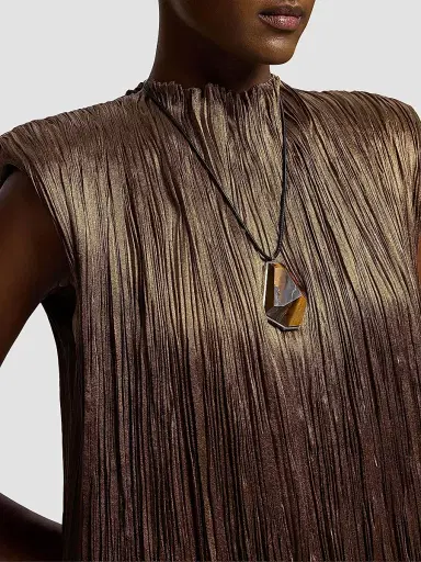 Ralph Lauren Collection Women's Virna Pleated Lamé Cocktail Dress - Antique Bronze | Thumbnail 6 Ralph Lauren Collection Women's Virna Pleated Lamé Cocktail Dress - Antique Bronze | Thumbnail 6