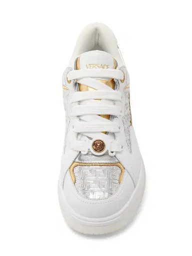 Versace Men's Laminated Leather Sneakers - White Silver - Size 14 | Thumbnail 4 Versace Men's Laminated Leather Sneakers - White Silver - Size 14 | Thumbnail 4
