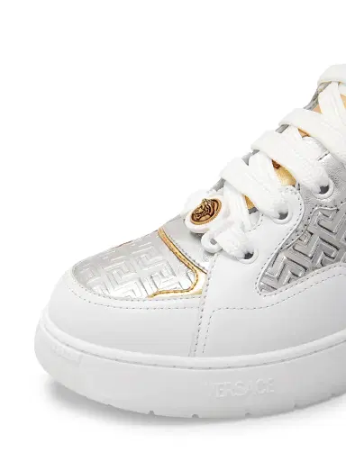 Versace Men's Laminated Leather Sneakers - White Silver - Size 14 | Thumbnail 5 Versace Men's Laminated Leather Sneakers - White Silver - Size 14 | Thumbnail 5