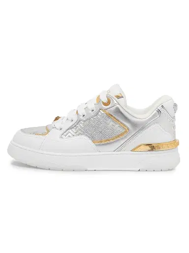 Versace Men's Laminated Leather Sneakers - White Silver - Size 14 | Thumbnail 1 Versace Men's Laminated Leather Sneakers - White Silver - Size 14 | Thumbnail 1