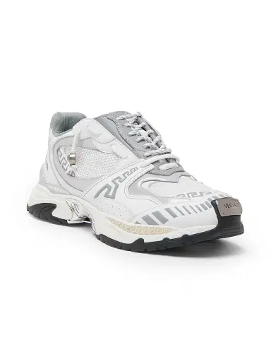 Versace Men's La Greca Leather & Mesh Low-Top Sneakers - White Silver - Size 13 | Thumbnail 3 Versace Men's La Greca Leather & Mesh Low-Top Sneakers - White Silver - Size 13 | Thumbnail 3