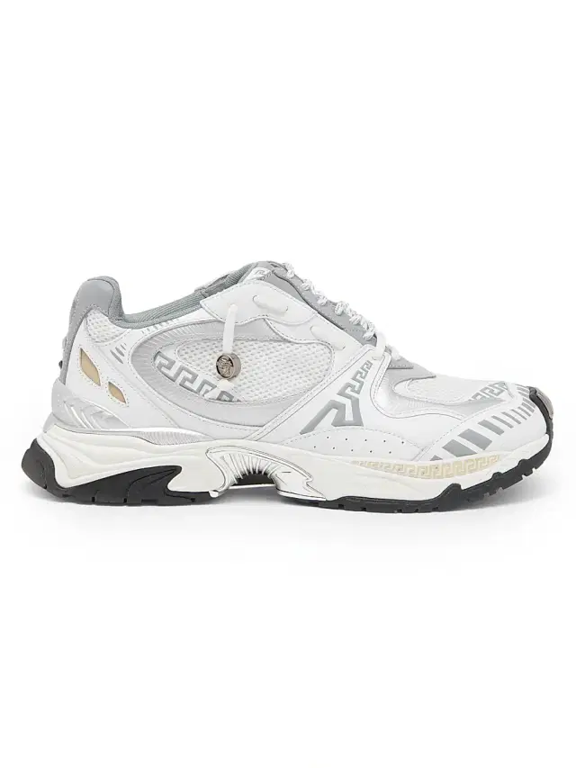 Versace Men's La Greca Leather & Mesh Low-Top Sneakers - White Silver