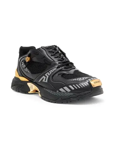 Versace Men's La Greca Leather & Mesh Low-Top Sneakers - Black Gold - Size 13 | Thumbnail 2 Versace Men's La Greca Leather & Mesh Low-Top Sneakers - Black Gold - Size 13 | Thumbnail 2