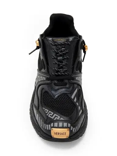 Versace Men's La Greca Leather & Mesh Low-Top Sneakers - Black Gold - Size 13 | Thumbnail 4 Versace Men's La Greca Leather & Mesh Low-Top Sneakers - Black Gold - Size 13 | Thumbnail 4