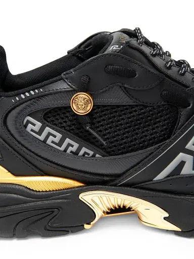 Versace Men's La Greca Leather & Mesh Low-Top Sneakers - Black Gold - Size 13 | Thumbnail 5 Versace Men's La Greca Leather & Mesh Low-Top Sneakers - Black Gold - Size 13 | Thumbnail 5