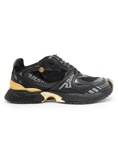Versace Men's La Greca Leather & Mesh Low-Top Sneakers - Black Gold - Size 13 | Thumbnail 1 Versace Men's La Greca Leather & Mesh Low-Top Sneakers - Black Gold - Size 13 | Thumbnail 1