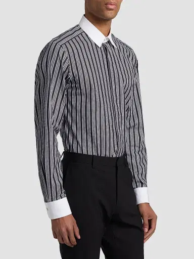 TOM FORD Men's Thick Stripe Contrast Collar Cotton Shirt - Black White | Thumbnail 3