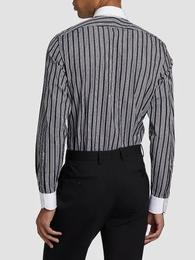 TOM FORD Men's Thick Stripe Contrast Collar Cotton Shirt - Black White | Thumbnail 4