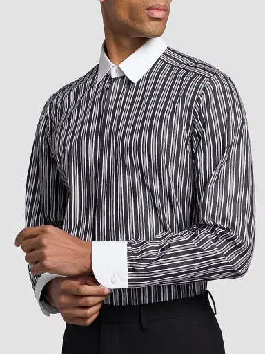 TOM FORD Men's Thick Stripe Contrast Collar Cotton Shirt - Black White | Thumbnail 5