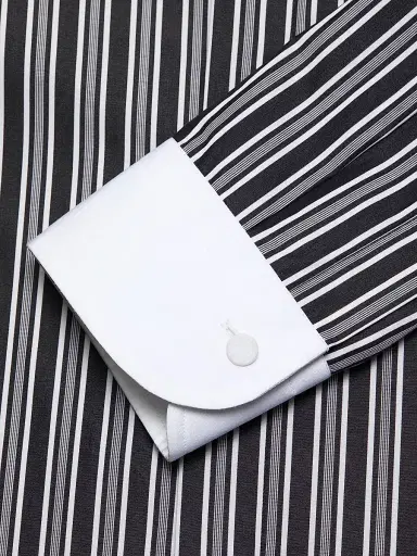 TOM FORD Men's Thick Stripe Contrast Collar Cotton Shirt - Black White | Thumbnail 6