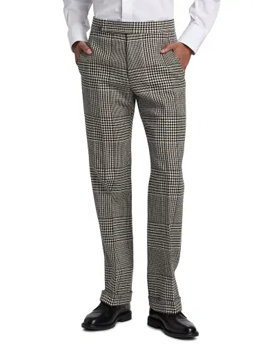 TOM FORD Men's Master Prince of Wales Wool Trousers - Black White | Thumbnail 2