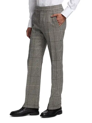 TOM FORD Men's Master Prince of Wales Wool Trousers - Black White | Thumbnail 3
