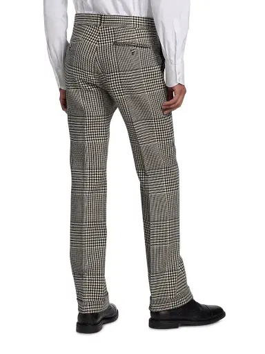 TOM FORD Men's Master Prince of Wales Wool Trousers - Black White | Thumbnail 4