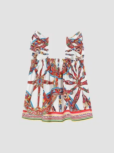 Dolce & Gabbana Girl's Printed Ruffled Shift Dress - Carretto | Thumbnail 2 Dolce & Gabbana Girl's Printed Ruffled Shift Dress - Carretto | Thumbnail 2