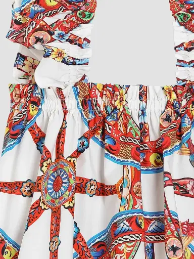 Dolce & Gabbana Girl's Printed Ruffled Shift Dress - Carretto | Thumbnail 4 Dolce & Gabbana Girl's Printed Ruffled Shift Dress - Carretto | Thumbnail 4