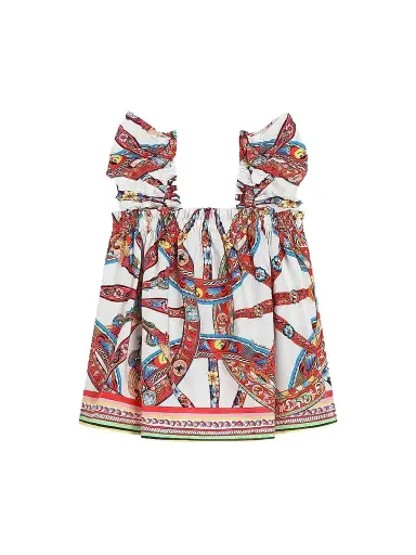 Dolce & Gabbana Girl's Printed Ruffled Shift Dress - Carretto | Thumbnail 1 Dolce & Gabbana Girl's Printed Ruffled Shift Dress - Carretto | Thumbnail 1