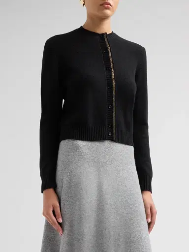 Fabiana Filippi Women's Platinum Filo Diamanté Wool-Silk-Cashmere Cardigan - Nero - Size 0 | Thumbnail 4