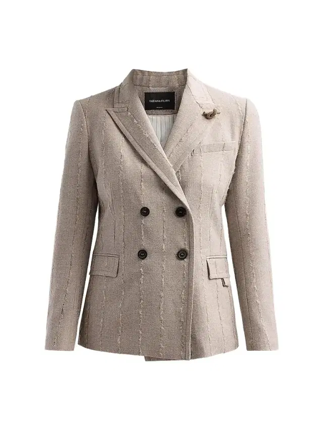 Fabiana Filippi Women's Striped Virgin Wool-Blend Double-Breasted Blazer - Moka Meringa