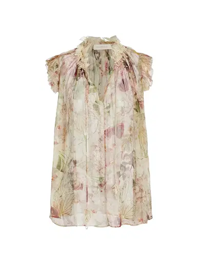 Zimmermann Women's Dancer Silk Floral Flutter Tank - Alabaster Garden Floral | Thumbnail 1 Zimmermann Women's Dancer Silk Floral Flutter Tank - Alabaster Garden Floral | Thumbnail 1