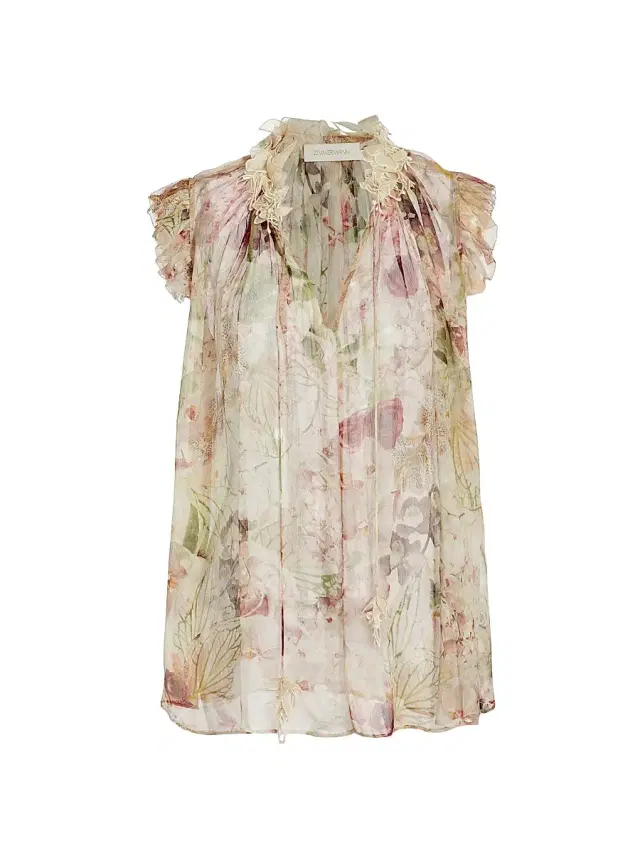 Zimmermann Women's Dancer Silk Floral Flutter Tank - Alabaster Garden Floral