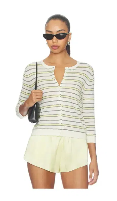 Vince Striped 3/4 Sleeve Cardi | Thumbnail 1 Vince Striped 3/4 Sleeve Cardi | Thumbnail 1