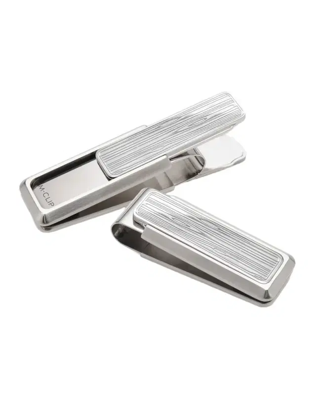 M Clip Etched Woodgrain Stainless Steel Money Clip