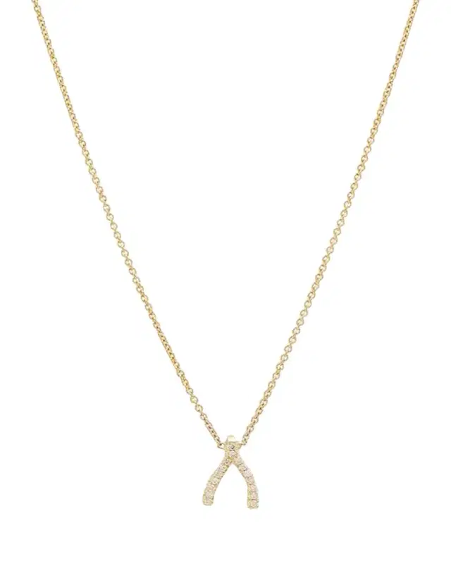 Jennifer Meyer Diamond Mini Wishbone Necklace 18K Yellow Gold