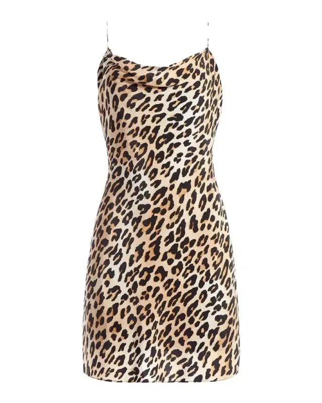 ALICE + OLIVIA Harmony Leopard Draped Mini Slipdress