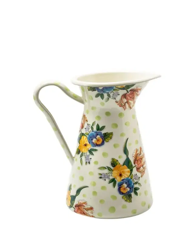 MacKenzie-Childs Wildflowers Enamel Large Practical Pitcher, Green