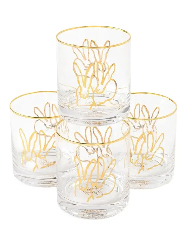 Hunt Slonem Double Bunny Old Fashioned Glasses, Set of 4