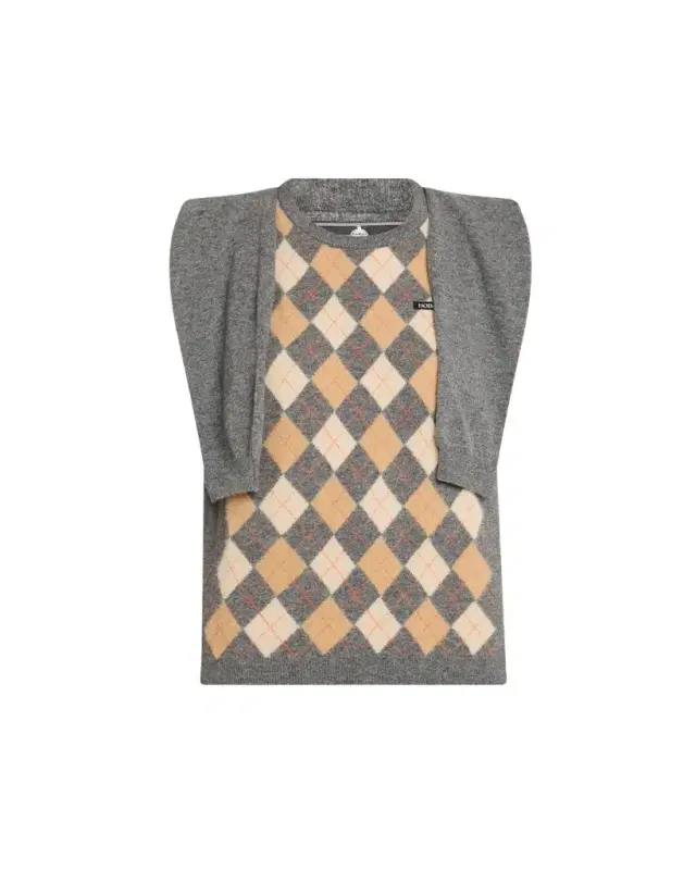 HODAKOVA Argyle Knitted Draped-Sleeve Sweater Vest